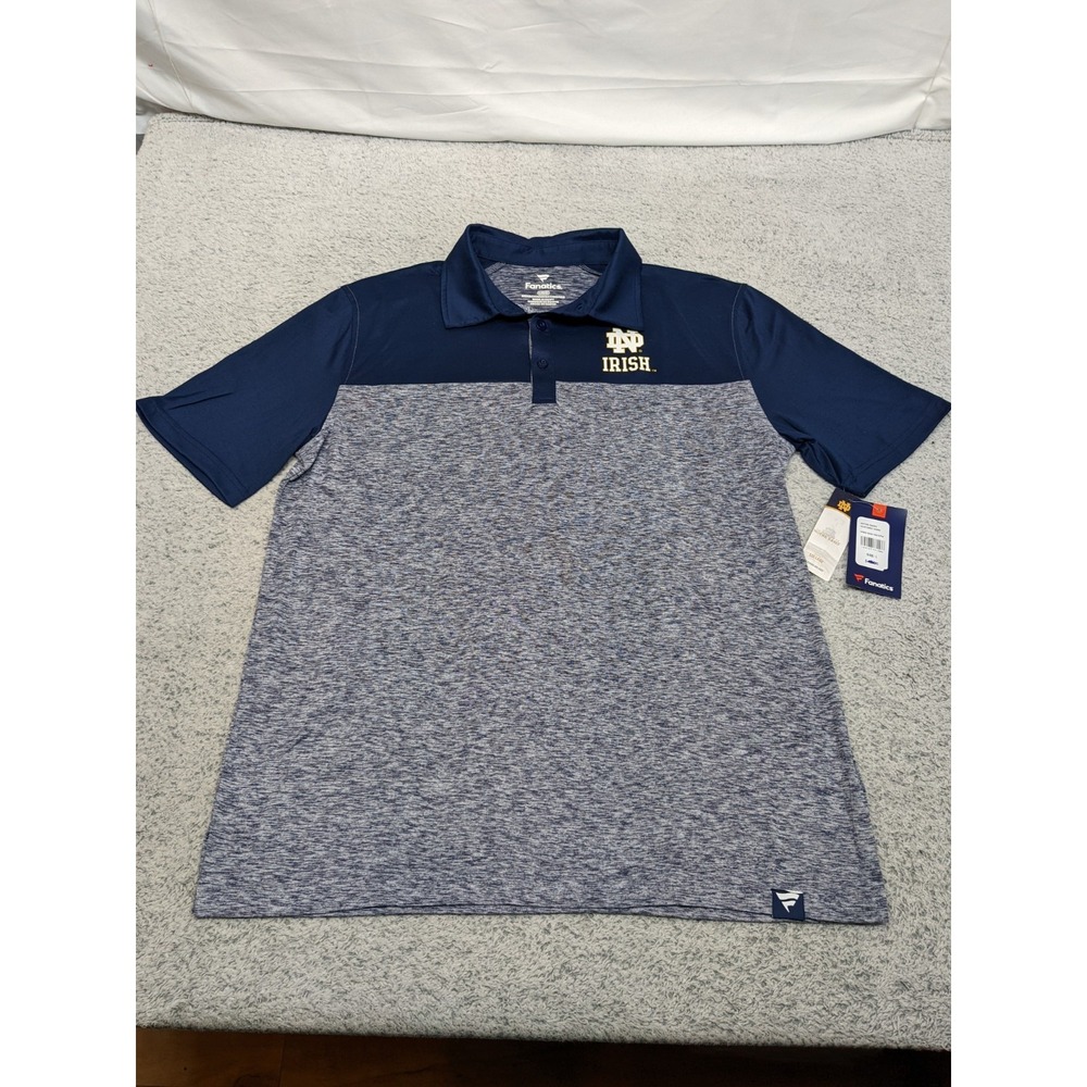 Fanaticts Notre Dame Polo Fighting Irish Shirt Large Navy Blue Gray Football NWT